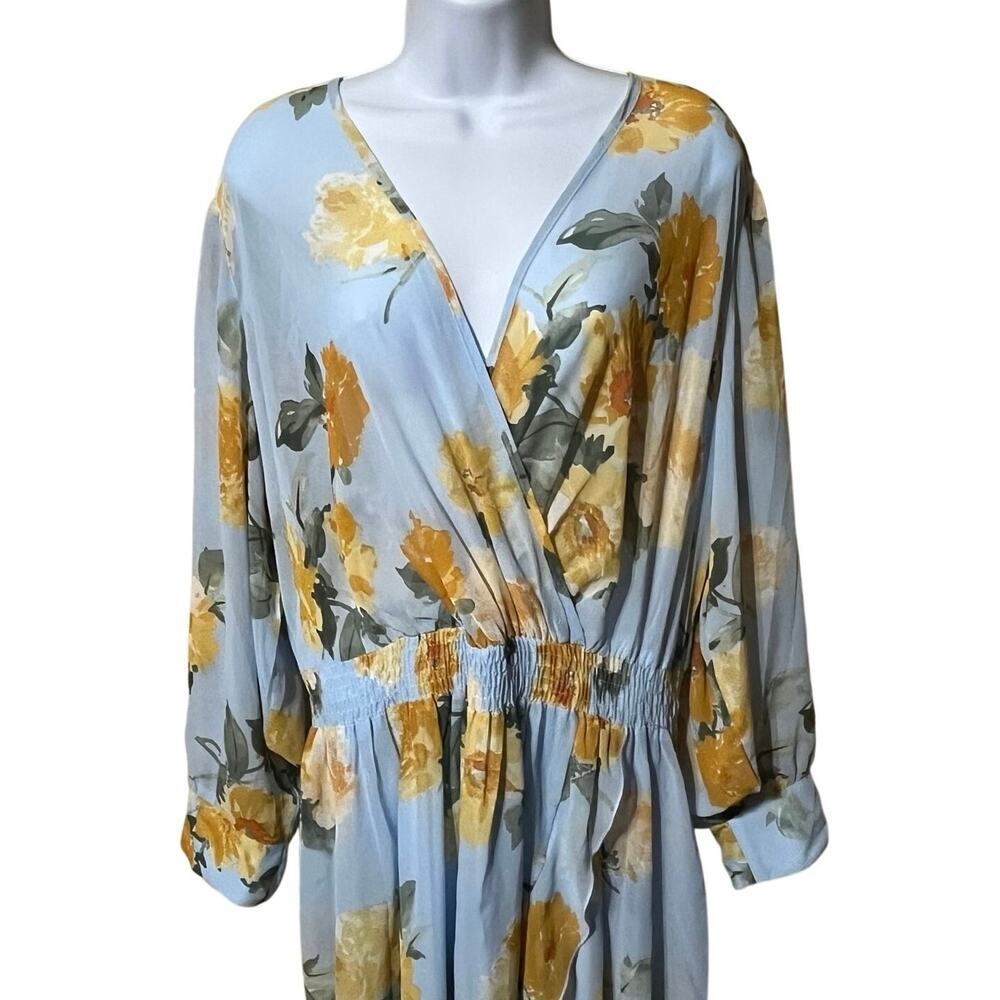ENFOCUS Floral Boho Maxi Hi Low Dress 20w Peasant Blue Yellow Romantic Flowy EUC - Picture 3 of 9